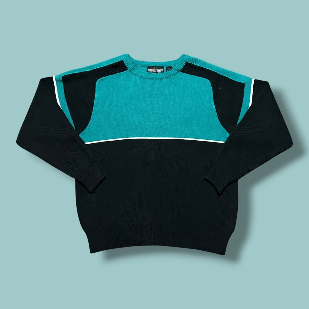 Vintage Colorblock Sweater Crewneck Pullover 80s 90s Acrylic Knit Ski Winter XL